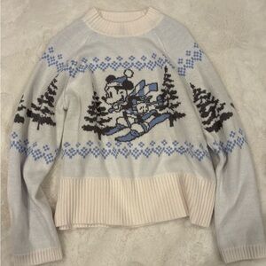 Light Blue Mickey Ski Graphic Crewneck Sweater